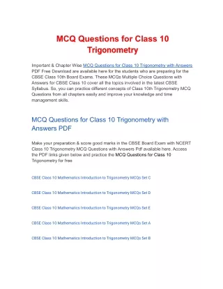 mcq questions for class 10 trigonometry