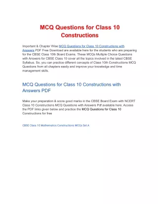 mcq questions for class 10 constructions