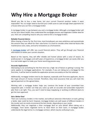 Why to Hire A Mortgage Broker?