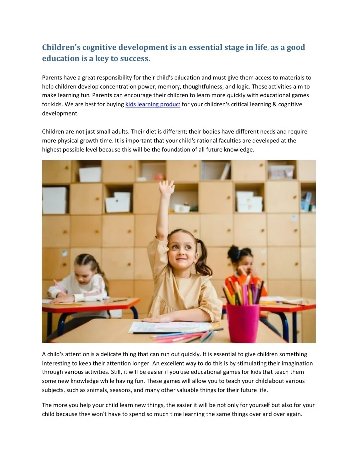 PPT - Children's cognitive development is an essential stage in life ...