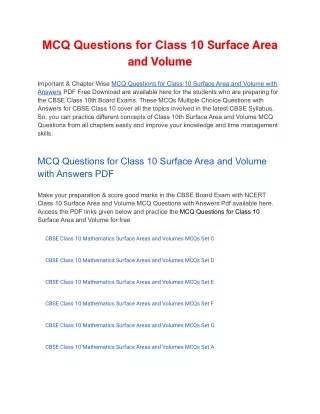 mcq questions for class 10 surface area and volume