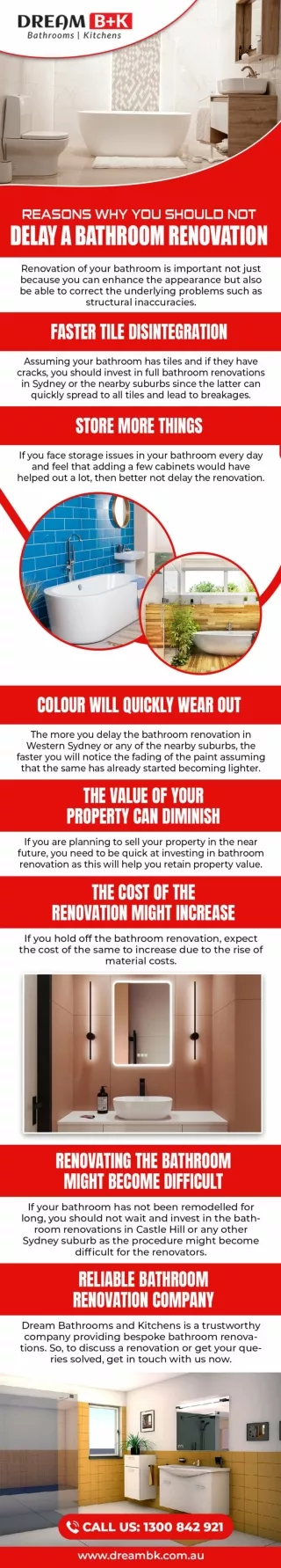 REASONS WHY YOU SHOULD NOT DELAY A BATHROOM RENOVATION
