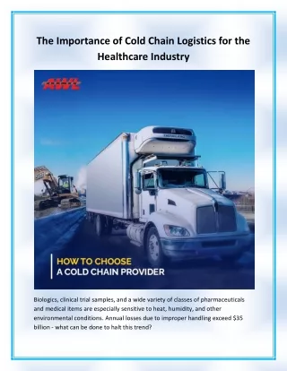 The Importance of Cold Chain Logistics for the Healthcare Industry