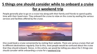 5 things to consider while planning your cruise trip