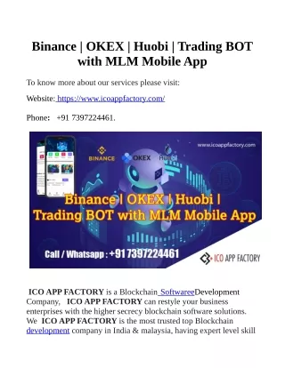 binance okex huobi trading bot with mlm mobile app