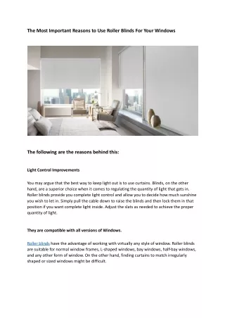 the most important reasons to use roller blinds