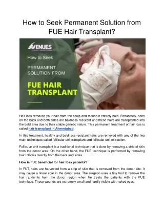 how to seek permanent solution from fue hair transplant
