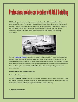 Professional mobile car detailer with B&S Detailing