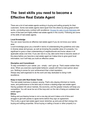 The  best skills you need to become a Effective Real Estate Agent