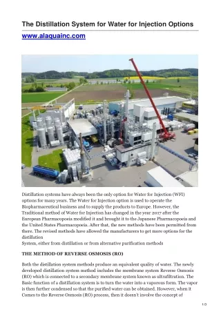 the distillation system for water for injection