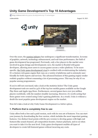 Unity Game Developments Top 10 Advantages