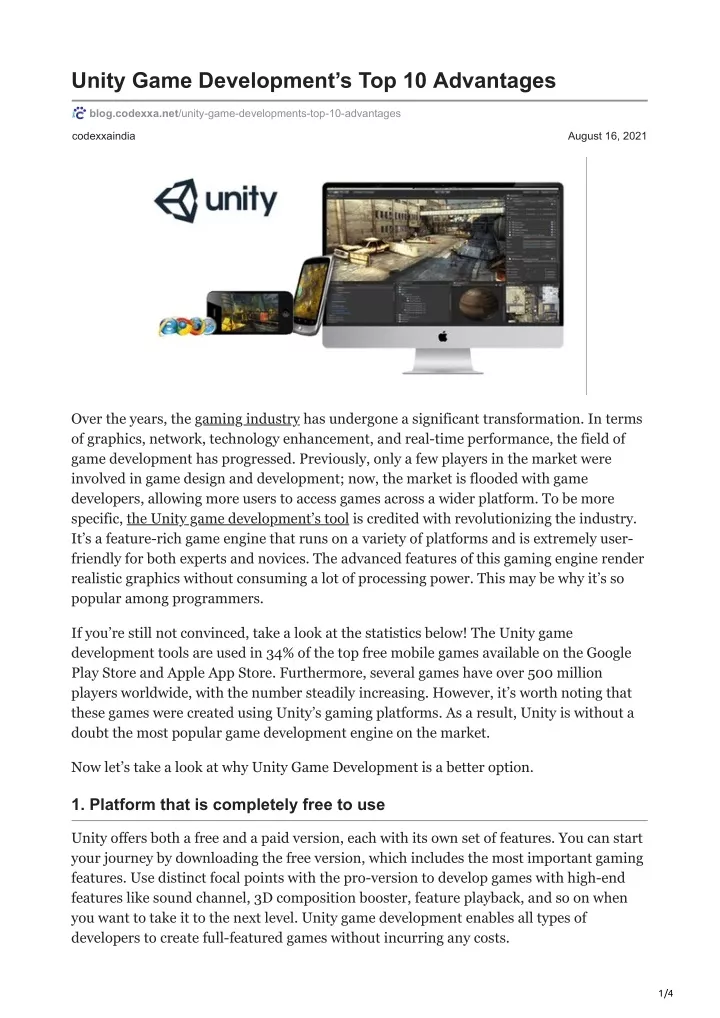 unity game development s top 10 advantages