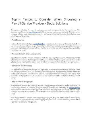 Top 4 Factors to Consider When Choosing a Payroll Service Provider - Dobiz Solutions