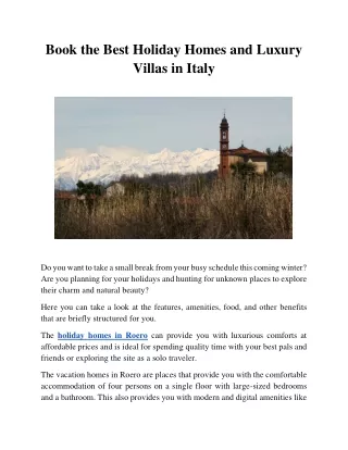 Book the Best Holiday Homes and Luxury Villas in Italy
