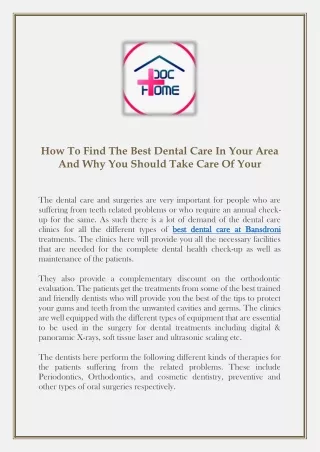 How To Find The Best Dental Care In Your Area And Why You Should Take Care Of Your