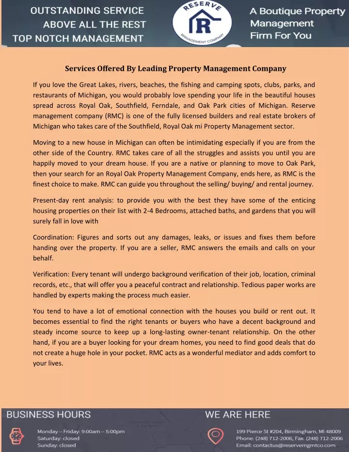 services offered by leading property management