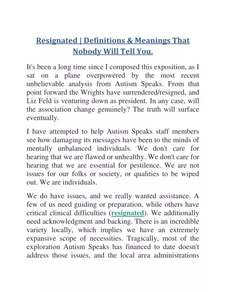 resignated definitions meanings that nobody will