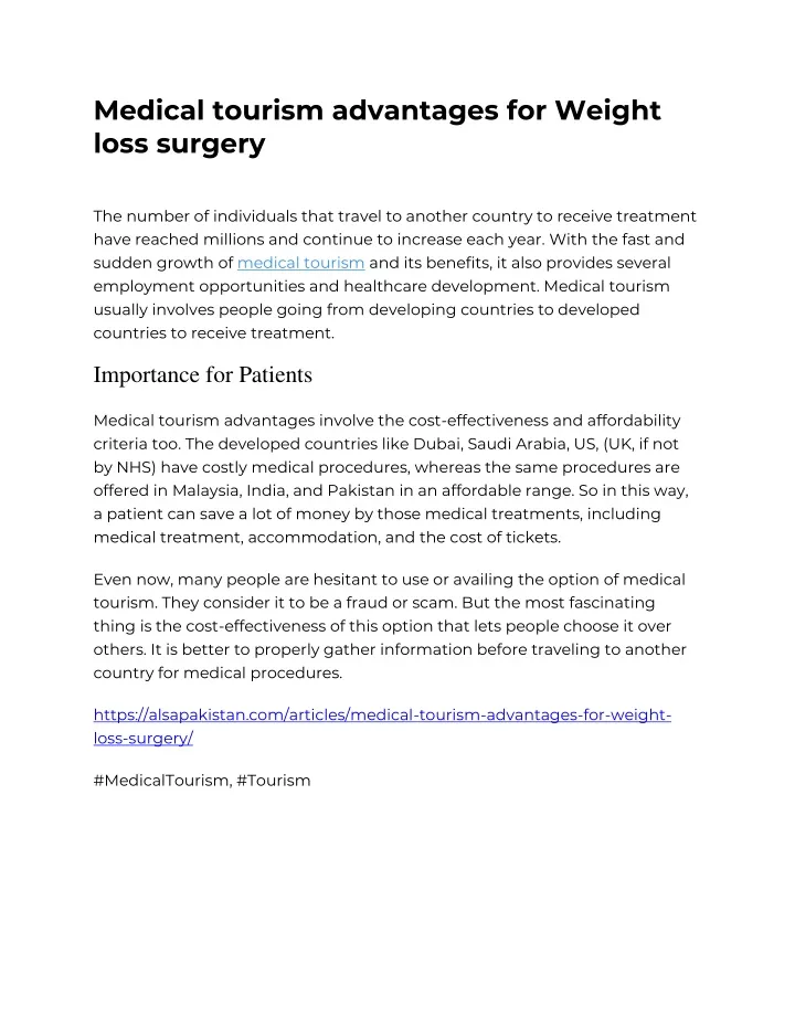 medical tourism for weight loss