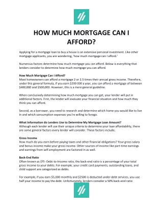 how much mortgage can i afford