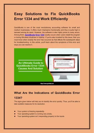 easy solutions to fix quickbooks error 1334