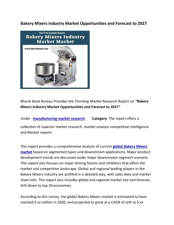 bakery mixers industry market opportunities