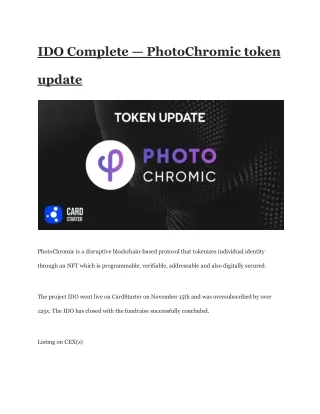 IDO Complete — PhotoChromic token update