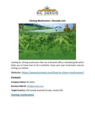 Cloning Mushrooms | Bcseeds.com