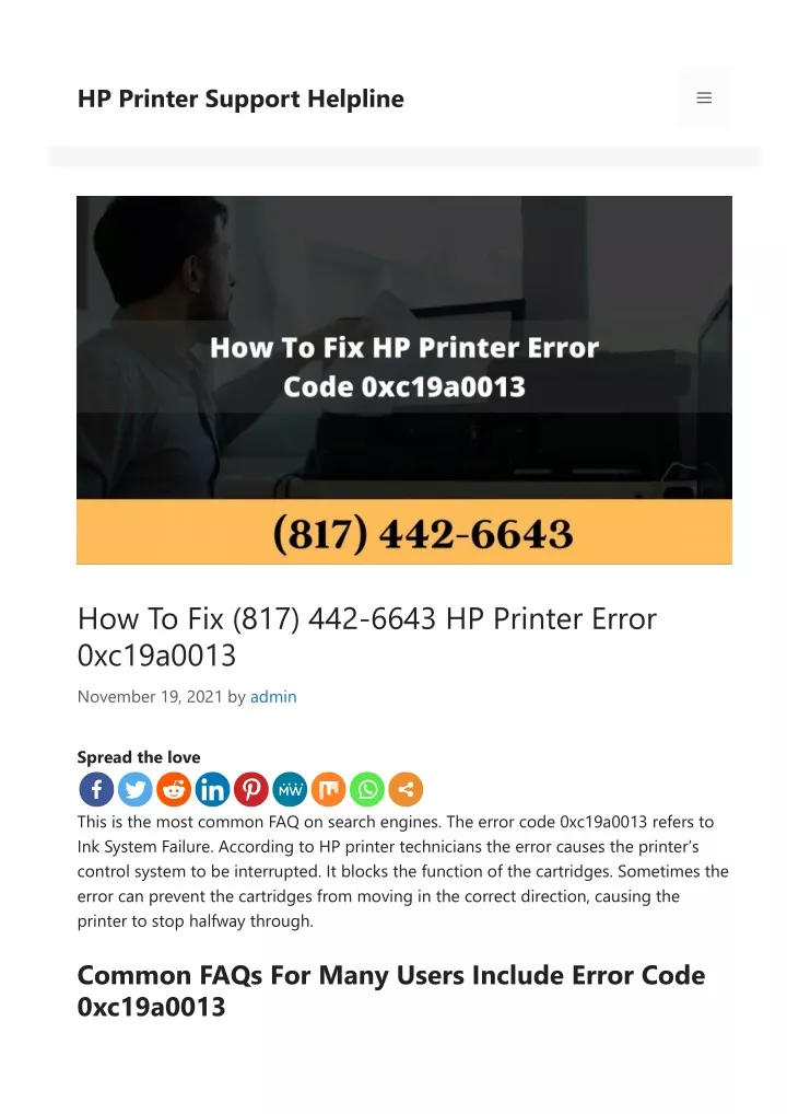 hp printer support helpline