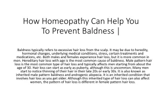 How Homeopathy Can Help You To Prevent Baldness.