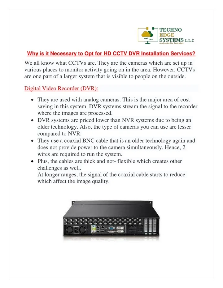 PPT - Why is it Necessary To Opt for HD CCTV DVR Installation Services ...