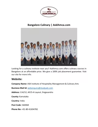 bangalore culinary askihmca com