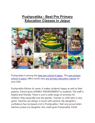 Pushpvatika - Best Pre Primary Education Classes in Jaipur