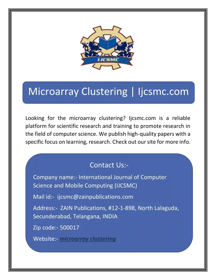 microarray clustering ijcsmc com