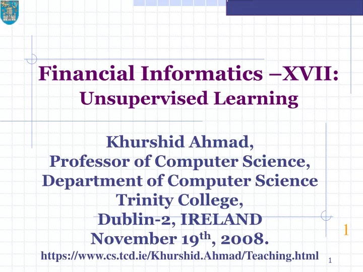 financial informatics xvii unsupervised learning