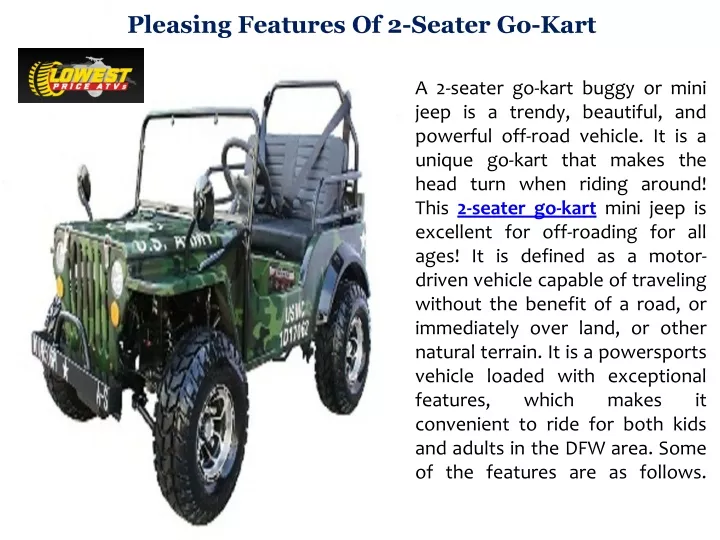 pleasing features of 2 seater go kart