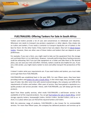 FUELTRAILERS- Offering Tankers For Sale In South Africa