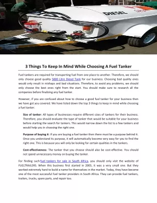 3 Things To Keep In Mind While Choosing A Fuel Tanker