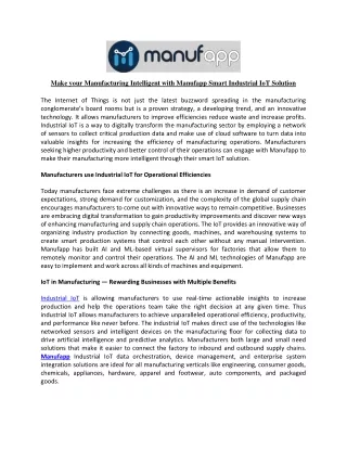 Make your Manufacturing Intelligent with Manufapp Smart Industrial IoT Solution