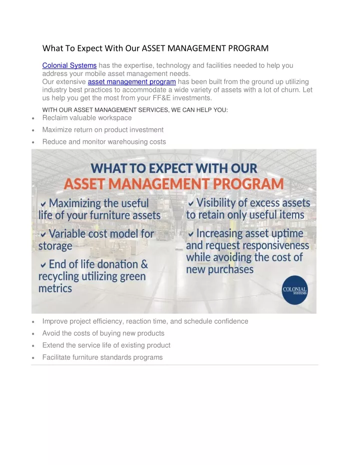 what to expect with our asset management program