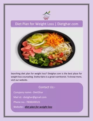 Diet Plan for Weight Loss | Dietghar.com