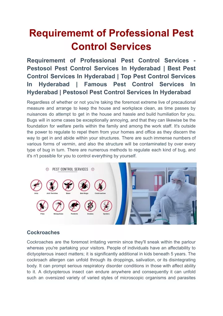 requirememt of professional pest control services