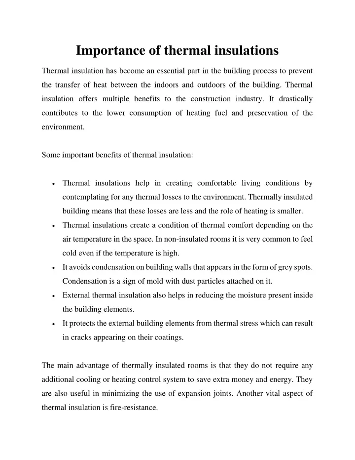 importance of thermal insulations