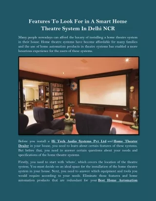 features to look for in a smart home theatre