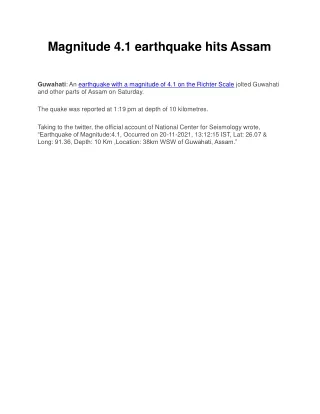 Magnitude 4.1 earthquake hits Assam