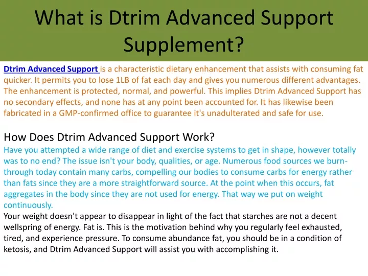 what is dtrim advanced support supplement