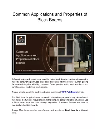 Common Applications and Properties of Block Boards