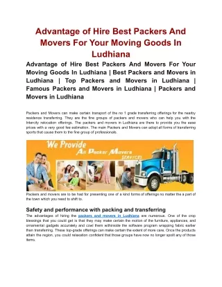 Advantage of Hire Best Packers And Movers For Your Moving Goods In Ludhiana