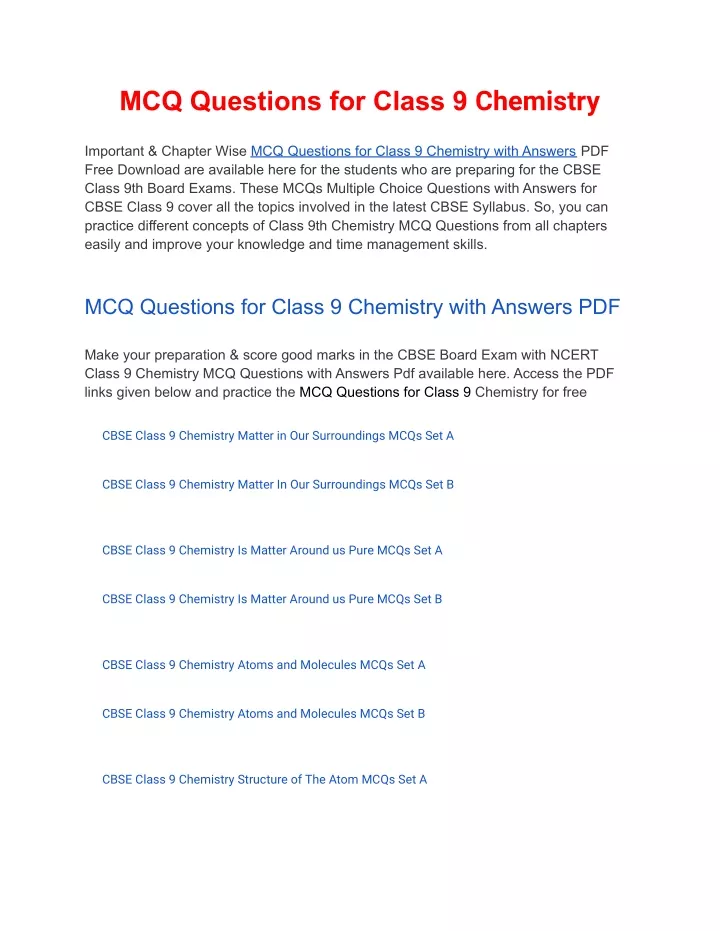 mcq questions for class 9 chemistry
