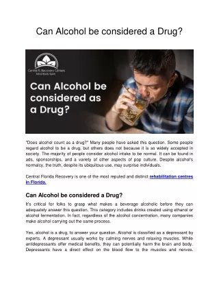 Can Alcohol be considered as a Drug ?