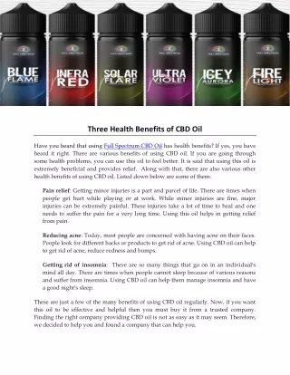 Three Health Benefits of CBD Oil